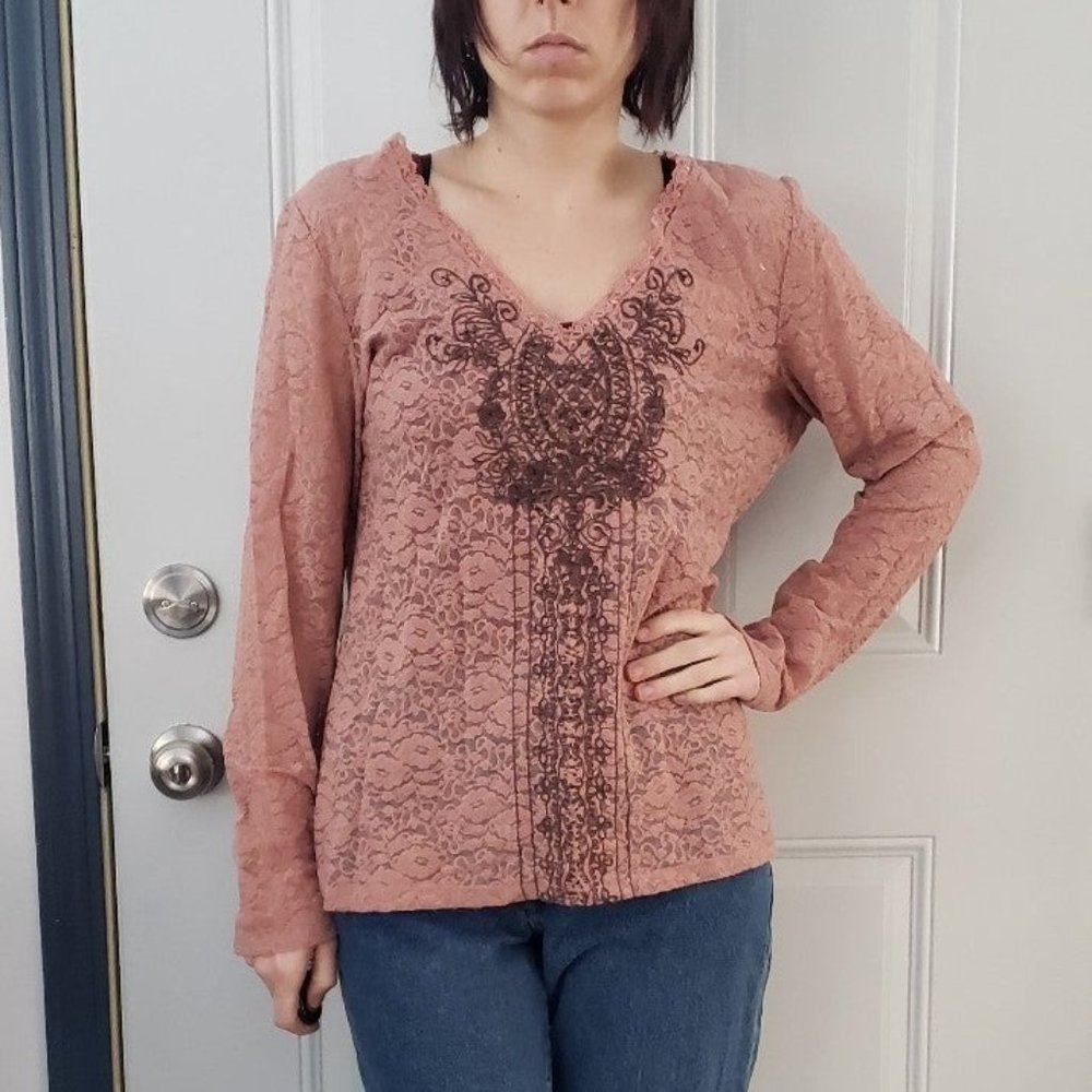 Pink and Brown Lace Top